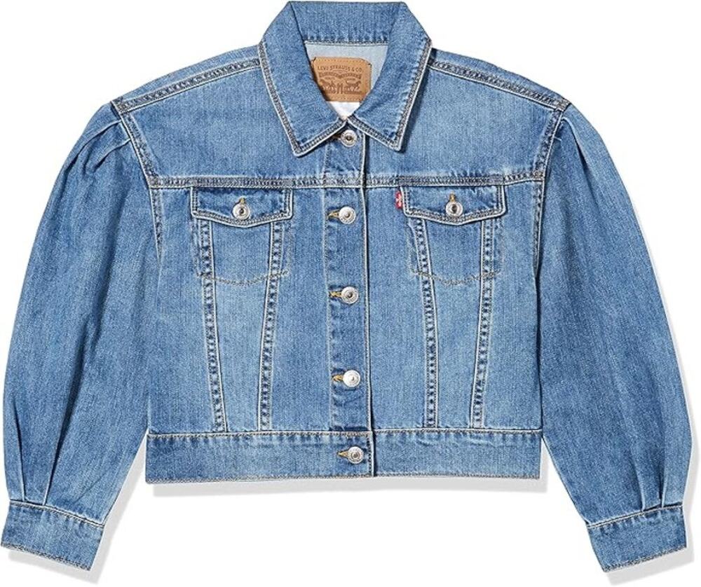 LEVIS GIRLS 8-10 PLEAT SLEEVE OVERSIZE DENIM TRUCKER JACKET IN MILESTONE